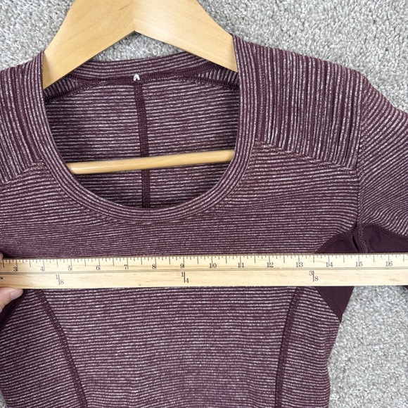 Lululemon Run Swiftly Tech Long Sleeve Maroon Stripe Running Top Womens Size 4 - Picture 4 of 8
